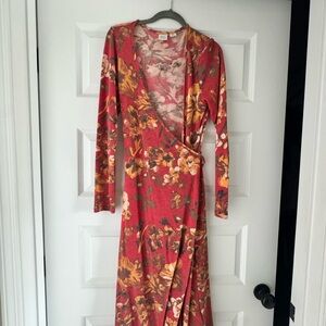 Somedays Lovin Floral Long Sleeve Dress in Red and Orange